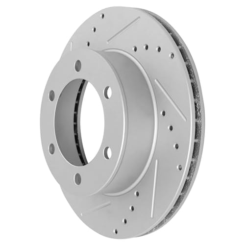 Image of Detroit Axle - Rear Drilled Brake Rotors Brake Pads for 19-22 Ford Ranger | Drilled and Slotted Disc Brakes Rotors Copper-Free Ceramic Brakes Pads 2019 2020 2021 2022 Replacement 12.12 inch inch Rotors