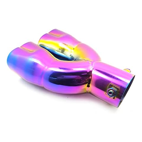 Car Exhaust Pipe,Car 60mm Rainbow Double Hearts Shape Dual Exhaust Tips Muffler Pipe Stainless Steel Exhaust,For Universal Auto Cover