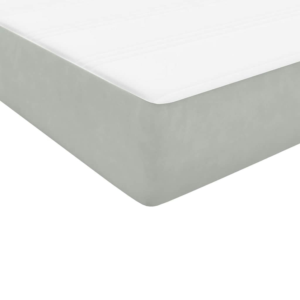 Samt Taschenfederkern Boxspringbett Grau 160x210 cm | Boxspringbett mit Matratze Hellgrau 160x210 cm Samt Bett mit Kopfteil Taschenfederkern Matratze und Topper
