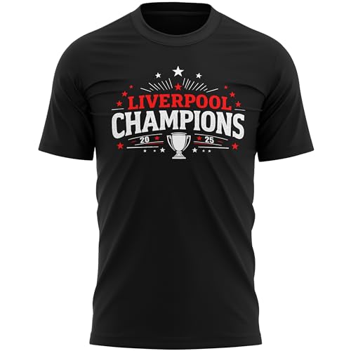Camiseta para hombre del Liverpool Champions 2025 Football Scousers, celebración, ganadores, regalo para él, Negro, XL