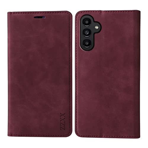 ZZXX Samsung Galaxy A13 5G Case Wallet with [RFID Blocking] Card Slot Photo Fram Kickstand Magnetic Soft Leather Flip Fold Case for Samsung Galaxy A13 5G Wallet Case(Wine Red-6.5 inch)