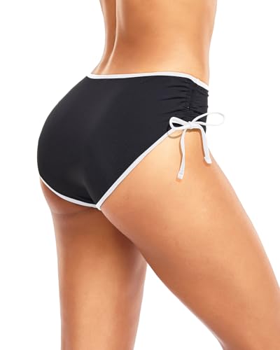 Image of Daci Women Mid Waist Bikini Bottoms - Full Coverage Swim Bathing Suit Bottom Side Tied Swimsuit Bottoms