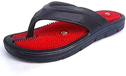 Image of Acupressure Massage and Magnetic Slippers for Blood Circulation, Foot Massager,Accu Paduka, Plantar Fasciitis Relief, Red and Black, For Men and Women (8)