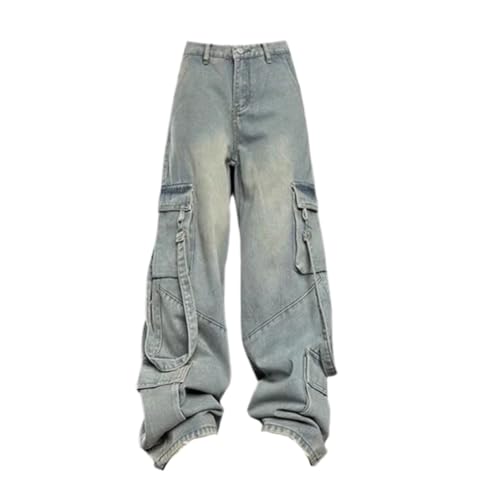 LIXINGHEITANG Large size American pants street heavy loose jeans mens strap work 2