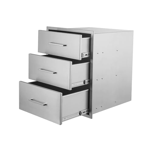 Image of Outdoor Kitchen Drawers,20 inch W x 27 inch H x 23 inch D Stainless Steel BBQ Triple Drawer with Chrome Handle, Enclosed Built-in Access Drawer Flush Mount for Outdoor Kitchen,BBQ Island