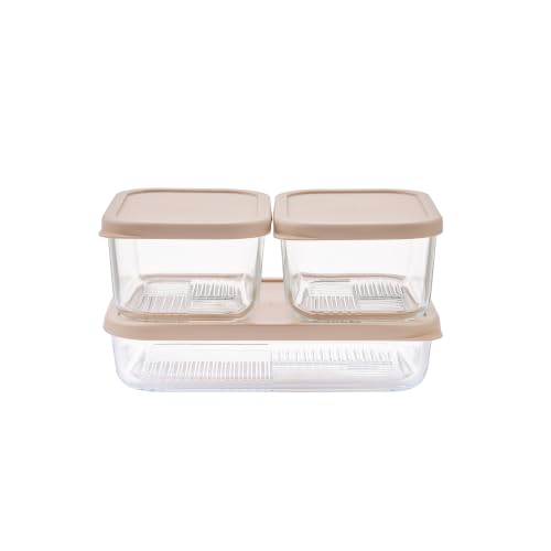 Glass Food Storage Containers with Lids — 6 Piece — 26.5 oz & 40.57 oz Glass with BPA-Free Leak Resistant Stackable Lids — Microwave, Oven & Dishwasher Safe — Ideal for Meal Prep & More Cashew Cream