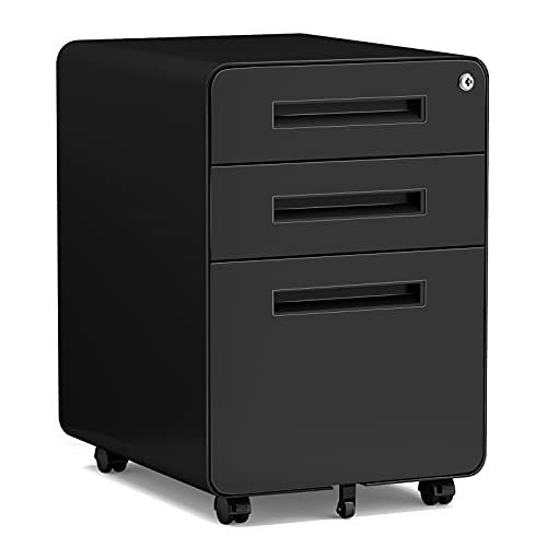 MIIIKO Mobile Filing Cabinet 3 Drawer, Rolling Small File Cabinet with Keys Under Desk, Modern Black...