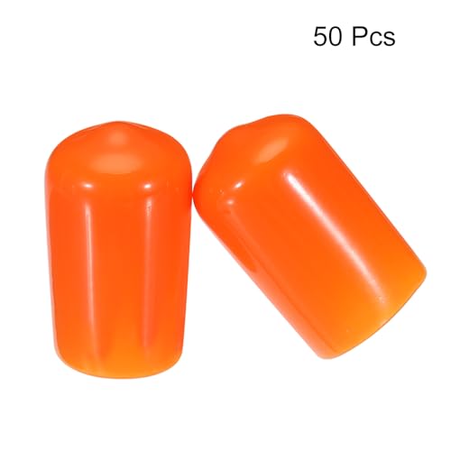 Image of MECCANIXITY 50pcs 12mm(1 /2 inch) Rubber End Caps Cover PVC Vinyl Screw Thread Protector Round Wire Shelf Caps for Screw Bolt Pipe Fence Post, Orange
