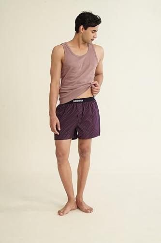 Image of DAMENSCH Solid Breeeze Inner Boxers for Men, Ultra-Light Boxers, 100% Cotton Shorts Pant, Breathable Woven Inner Cotton Shorts for Men-Plum Waves-4XL