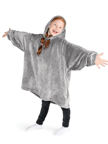 Bare Home Microplush Wearable Blanket with Side Pockets - Soft and Plush - Warm and Cozy - Adult &amp; Kid Sizes (Kids, Light Grey)