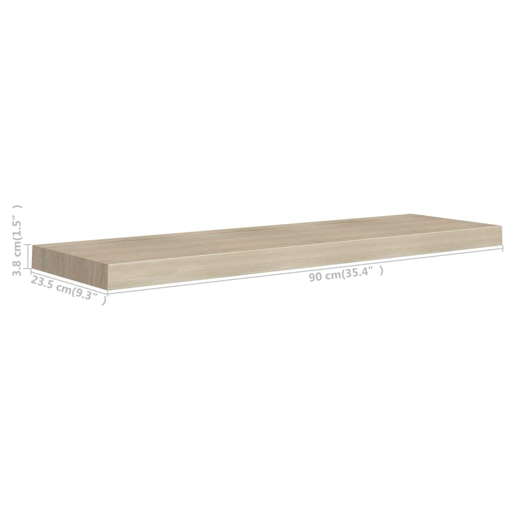 Estantería flotante con aspecto de roble, 90 x 23,5 x 3,8 cm, MDF, con soporte invisible, aspecto de madera, para dormitorio, baño, salón, soporta hasta 10 kg