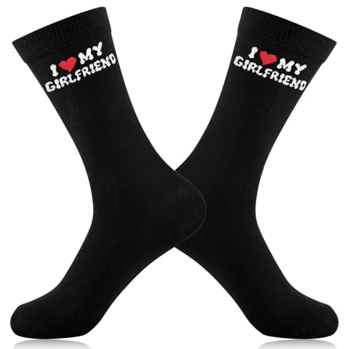 UEOTO Boyfriend Gifts for Him Funny Socks with Saying I LOVE YOU MY GIRLFRIEND, Birthday Valentines Christmas Gifts for Boyfriends from Girlfriend Presents for Men Unique Novelty Calf Socks 9-11