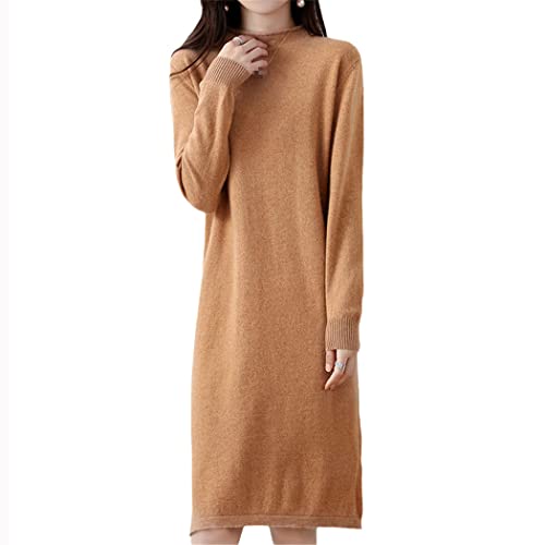 Robe en tricot cachemire femme col roulé décontractée kaki L