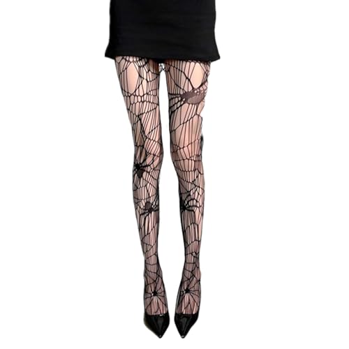 PPX Snake Fishnet Tights Spider Fishnets Moon Tights Fish Net Stockings for Women Sexy (US Alpha One Size Regular Regular Spider)