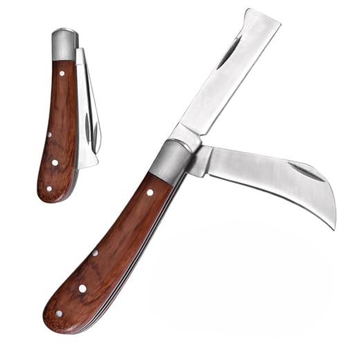 Bluessiery Couteau Serpette Jardin, Serpette Greffoir Pliante Lame Couteau Pliable Greffe D'élagage Double Tranchant en Acier Inoxydable Ciseaux d'arbre Semis Greffage Pliable de Jardin