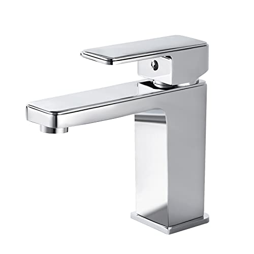 kisimixer Grifos Cuadrados Cromo, Grifo para Baño Moderno, Grifo de Lavabo de Baño, Grifo Monomando Lavabo Cuadrado Moderno con Altura de Salida de Agua 103mm, Universal de 3/8" Cover