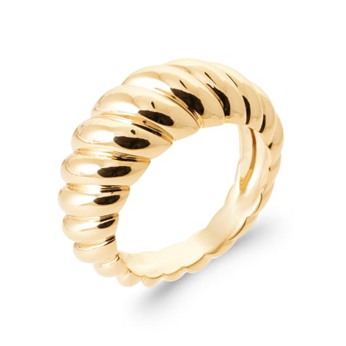 Bague plaqué or cadeau idéal pour femme avec anneau large ondulé strié