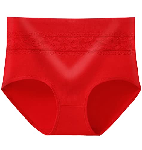 Xaanelr Women's Underwear Cotton High Waisted Full Coverage Briefs Soft Breathable Panties Multipack (Small, Multi - A03-5 Pack Red) #TOP3