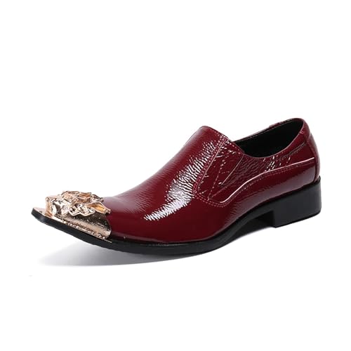 Men's Leather Shoes, British Casual Business Metal Pointed Toe Men's Dress Shoes, Wedding Party Banquet Nightclub Stage Host Barber Uniform Office Work Shoes