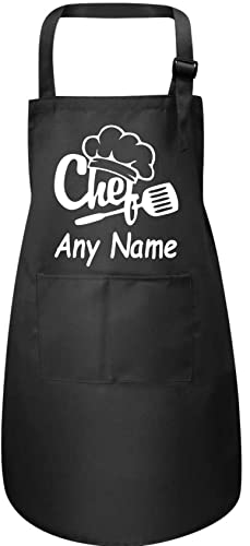 Print4U Personalised Kids Apron Chef Any Name with Adjustable Straps Black Large 7 to 12 Years