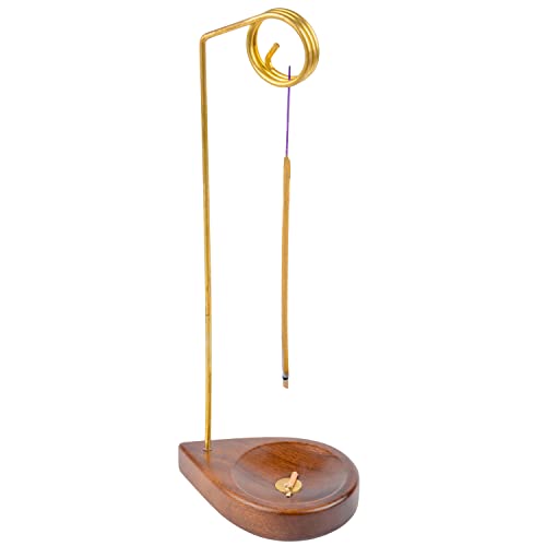 Curawood Incense Holder For Sticks - 11.4" Tall Reverse Style Incense Burner Holder With Mess Free Ash Catcher Tray - Modern & Minimalist Design Incense Sticks Holder With Brass & Walnut Wood Elements #TOP21