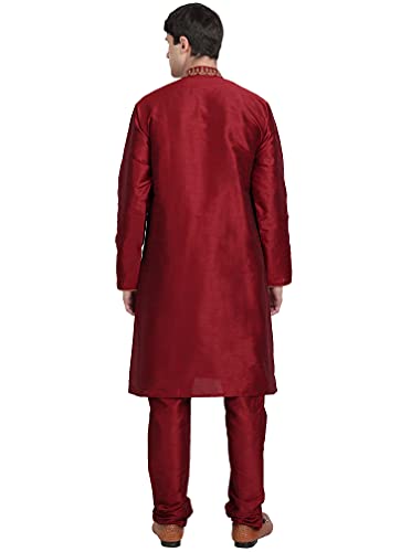 SKAVIJ Men's Kurta Pajama 2-Piece Set Art Silk Embroidered Party Wear Suit2