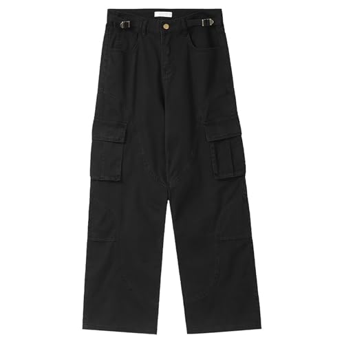 Eauptffy Pantalones vaqueros para adolescentes, hombres y mujeres, Y2K, pantalones vaqueros holgados, pantalones cargo al aire libre, Harajuku Streetwear Trousers Vintage Schlaghose-Jeans Wide Leg