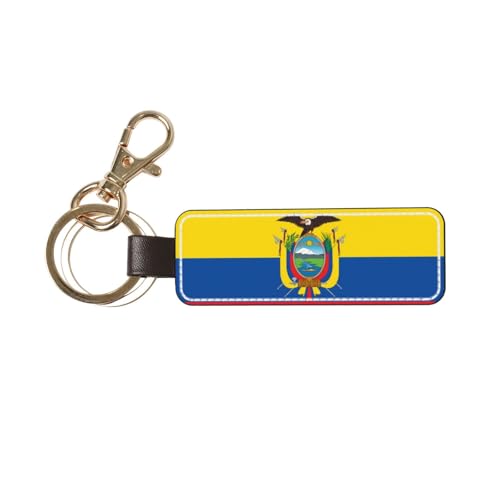 Ninainaid Porte-clés de voiture en cuir véritable avec drapeau de l'Équateur - Porte-clés universel pour homme et femme