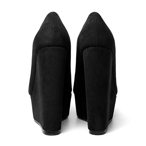 WAYDERNS Womens Platform Solid Suede Round Toe Party Slip On Fashion Wedge High Heel Pumps Shoes 6 Inch4