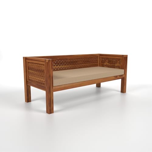 Image of Sheesham Wooden 3 Seater Sofa for Living Room | Rosewood Cushion Sofa | Solid Wood Sofa Set for Lounge