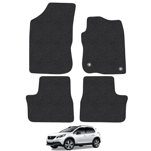 Car Mats for Peugeot 2008 (2013-2020) Tailored Fit Carpet Floor Mat Set Accessory Black Custom Fitted 4 Pieces with Clips – Anti-Slip Backing & Black Trim Edging