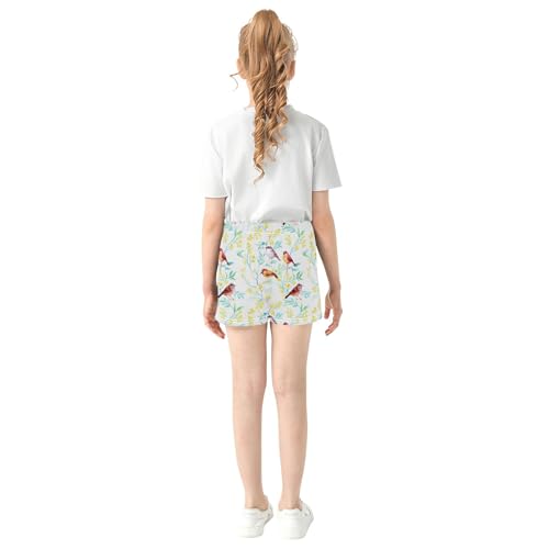 Girls Shorts Watercolor Birds Yellow Floral Comfy Athletic Summer Casual Pajama Shorts Youth Kids Clothes, X-Small3