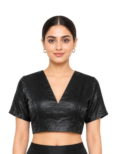 Image of Thevasa Women's Everyday Divine Depth V Neck Half Sleeves Blouse