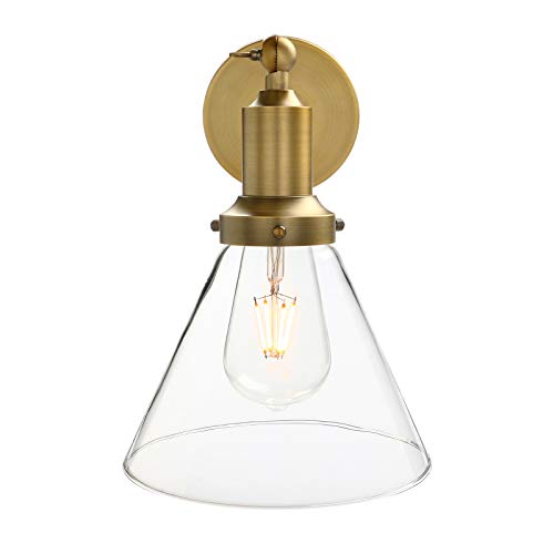 Permo Industrial Vintage Slope Pole Wall Mount Single Sconce With Funnel Flared Clear Glass Shade Wall Sconce Light Lamp Fixture (Antique) #TOP2