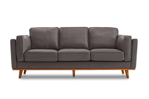 Image of Valencia Artisan Full Leather Sofa 88 inch - Pure Full Italian Nappa Leather Couch, Solid Wood Accent, Ultimate Comfort, Modern Grey