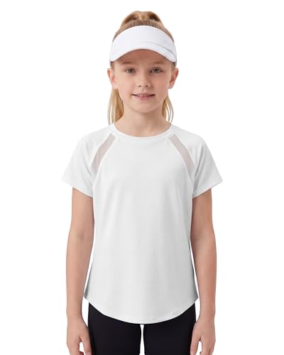 Stelle Girls Athletic Shirts Short Sleeve Crewneck T Shirts Active Sports Top Soccer Gym Workout Tshirt Summer Tees for Kid (White 10-11 Years)