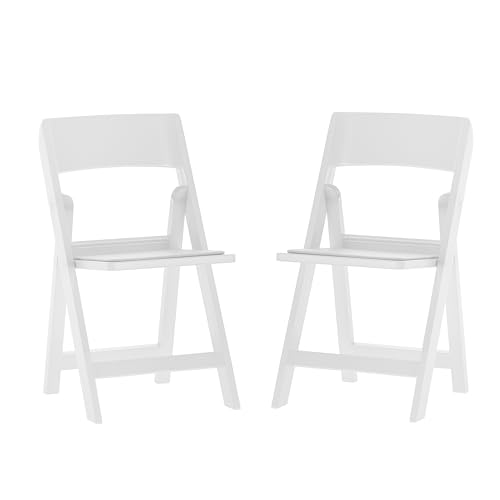 Image of Flash Furniture Hercules Tucker Commercial White Resin Folding Chair - Lightweight, Vinyl Padded Removable Seat, Indoor Outdoor Use, Event & Wedding Ready, Set of 2
