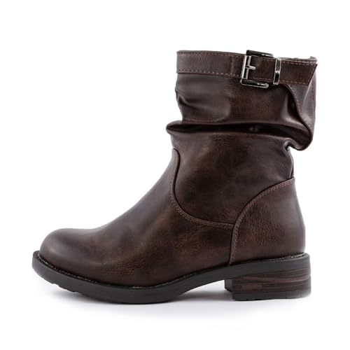 Toocool Botines mujer motociclista bajos biker casual con hebilla Zapatos botas G527, marrón, 37 EU Toocool Botines mujer motociclista bajos biker casual con hebilla Zapatos botas G527, marrón, 37 EU