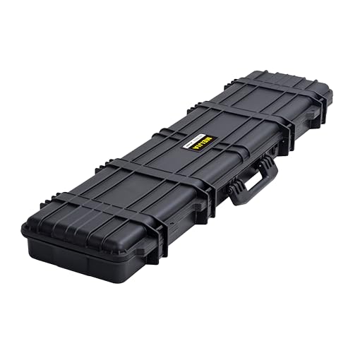 MEIJIA Portable Waterproof All Weather Hard Rifle Case,Soft Handle Grip,Customizable Fit Foam Inserted,without wheels,Black,53.54