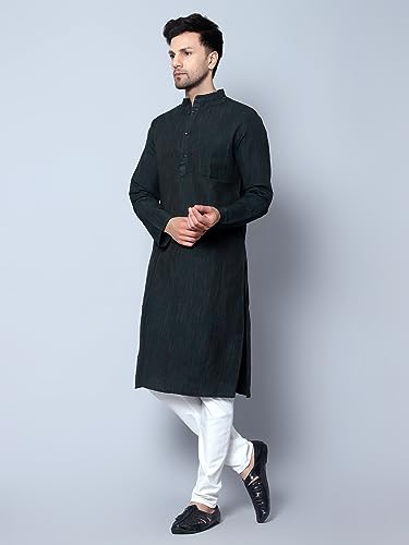 Image of LATEST CHIKAN Men's Cotton Regular Textured Long Kurta Full Sleeves - Casual Ethnic Wear
