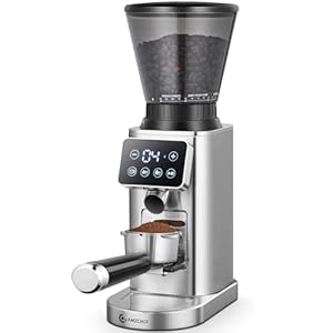 AMZCHEF Coffee Grinder, Coffee Bean Grinder for Home Use with Precise Grinding, LED Control Panel, Detachable Funnel Stand, Anti-static Design, 24 Grind Settings, Silver