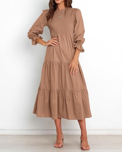 BTFBM Women Casual Long Sleeve Crew Neck Fall Dress Bohemian Relaxed Fit Floral Flowy Maxi Dresses Tiered Cocktail Dress