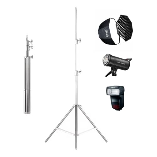 Tripé de Iluminação Profissional Greika em Aço Inox – Altura Máxima 2m – Para Estúdio Fotográfico e Vídeo