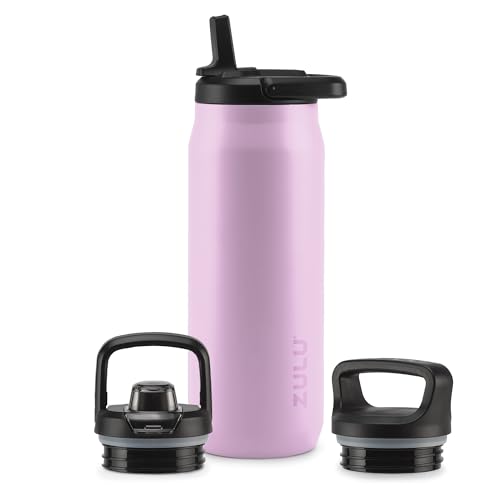 Image of ZULU Base 32oz Stainless Steel Water Bottle with 3 Lids- Straw, Chug, Twist | Double Walled and Vacuum Insulated Metal Thermos | For Gym, Outdoor | Built in Carry Loop, Dishwasher Safe, Pink