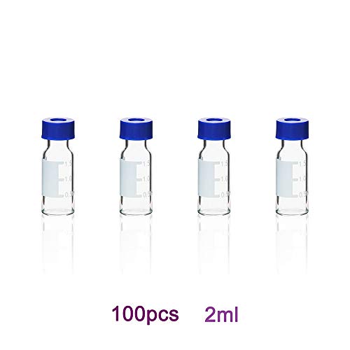 Labvida 100pcs of 2ml Glass Liquid Scintillation Vials, Clear Color, with Graduation and Blue Cap, LVQ002