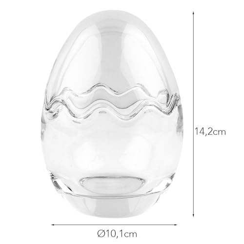 Ideen mit Herz Glas-Ei | 2-teilig | Abnehmbarer Deckel | befüllbar | klar | transparent (14,2 cm hoch | Ø 10,1 cm | 1 Ei)