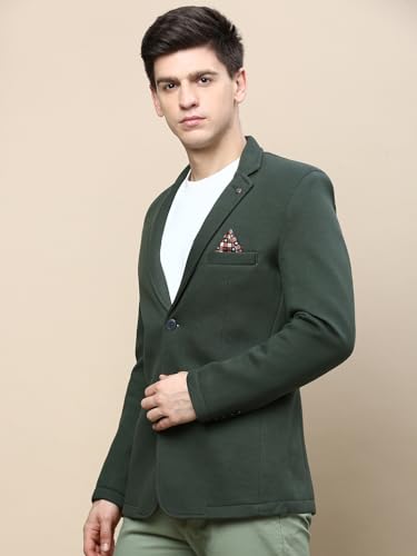 Image of SHOWOFFFF Men Solid Single Breasted Party Blazer | Notched Lapel Full Sleeves Cotton Blazer's for Mens | Slim Fit Regular Length Blazers for Men's