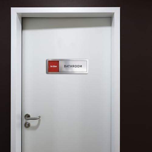 Image of Bathroom Sign, Restroom Sign for Door, Available /In Use Privacy Restroom Slider Sign,Self Adhesive Bathroom Door Sign for Business, Office, Store, Home, Occupied Vacant Indicator,Brushed Silver