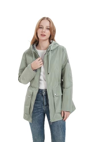 Image of RAGEMAN Womens Windproof Jacket, Lightweight Hooded Trench Coat - Polyester Casual Coat with Drawstring Waist for Spring and Autumn