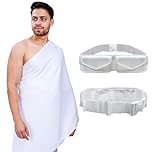 SANAAYAH Jannath Cotton Ihram for Men | Premium Quality Hajj & Umrah Clothing | Extra Super Soft, Breathable & Absorbent | Fit All Adult No See Through | Standard Size (220X110) White (Without Belt)